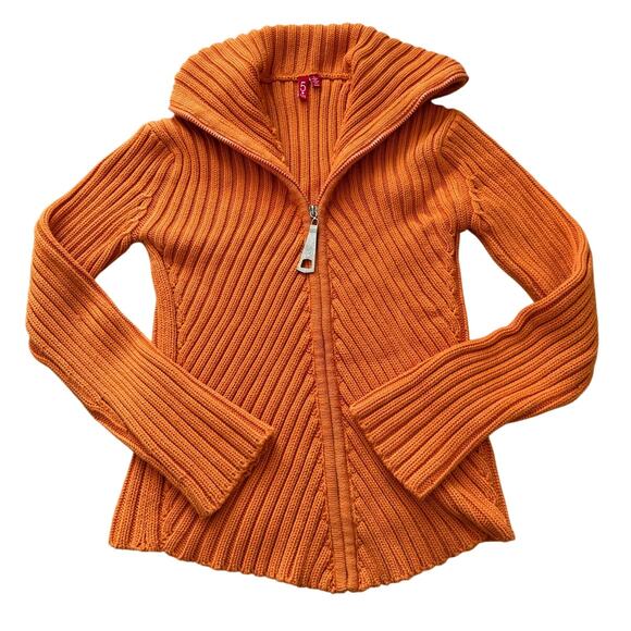 525 Fitted, long sleeve, Orange zip up, Sweater, size Large Cotton cable knit - Picture 1 of 10